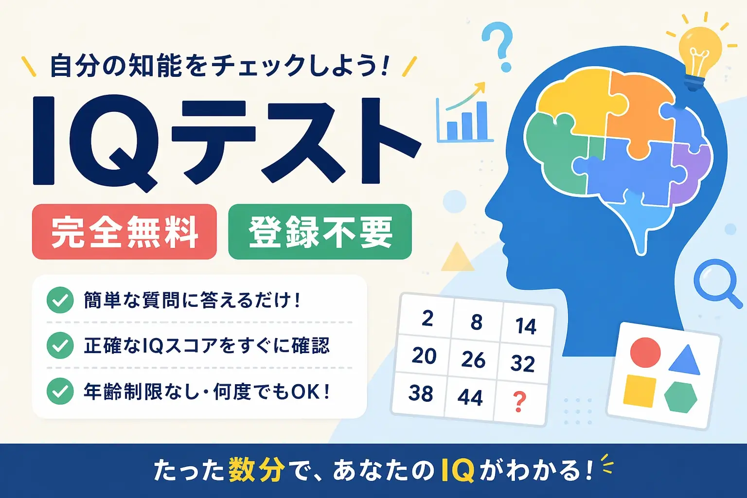 完全無料・登録不要IQテストのイメージ画像