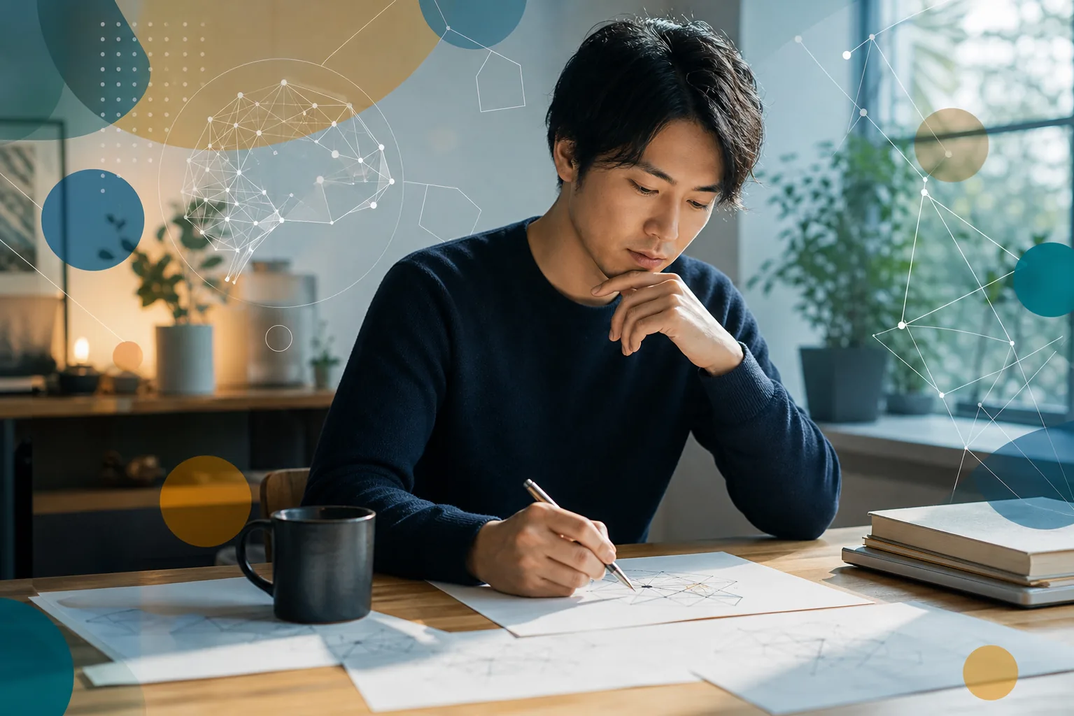 抽象的なパターンを分析しながら深く考える人の編集イメージ