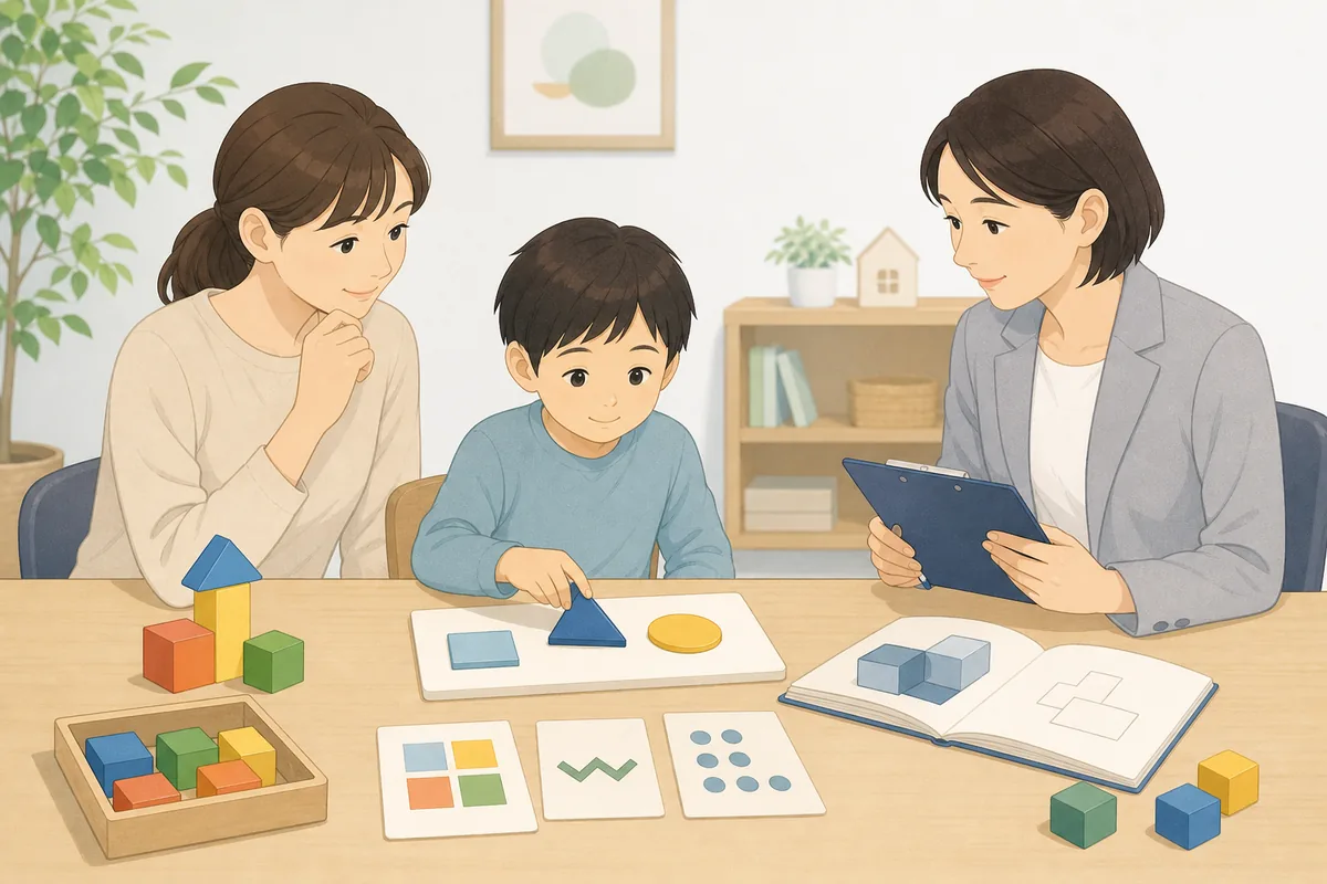 WISC検査を子どもの学習特性理解につなげる中立的な説明イラスト